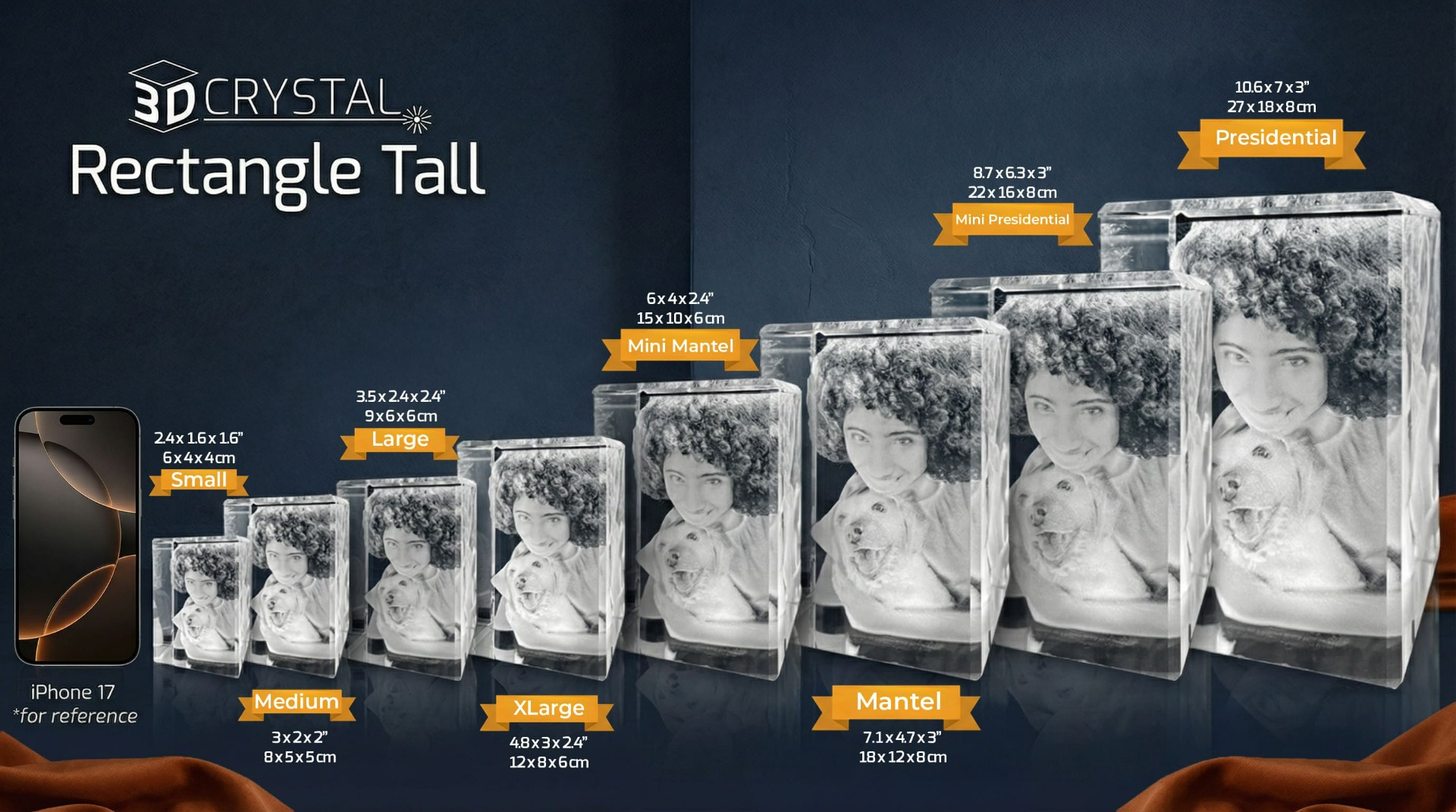 3d Crystal Rechangle Tall Size Chart